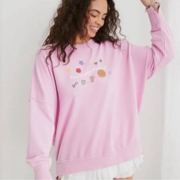 aerie Sweaters - Aerie Pink Keep Moving Forward The Happiest Oversized Crew Sweatshirt, Sz Medium